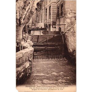 Vintage Avignon Postcard Rue Pittoreque Teinturiers French Waterwheel Scene